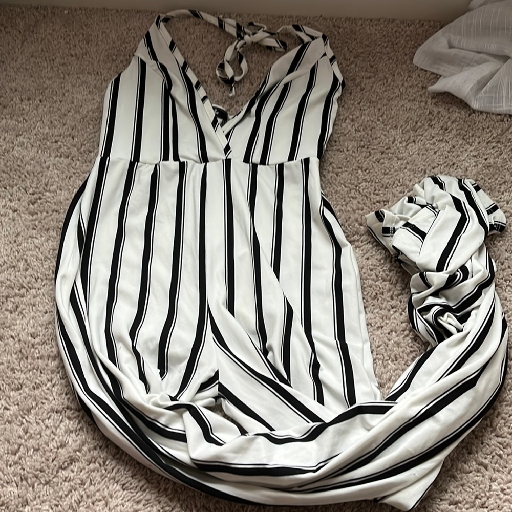 Black and white stripe jump suit size s